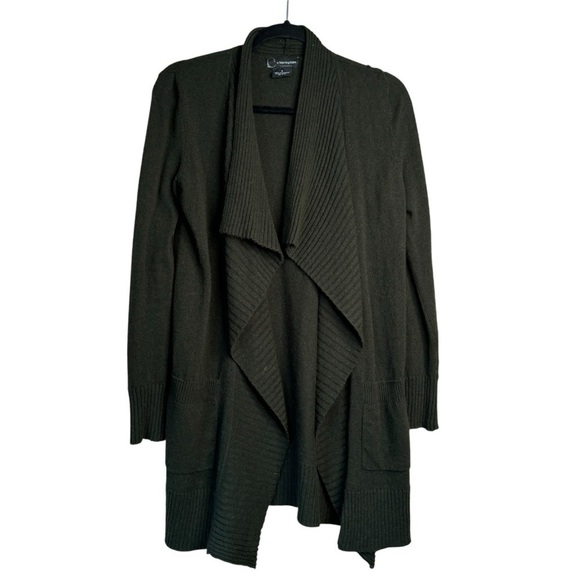 C BY BLOOMINGDALES Cashmere Women's Dark Green Open-Front Cardigan Size S - Picture 1 of 5